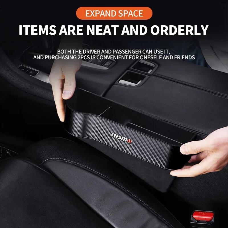 Car Carbon Fiber Pattern Seat Storage Box For Nissan Nismo Logo Tiida Teana Qashqai Juke X trail Note Almera Skyline Styling