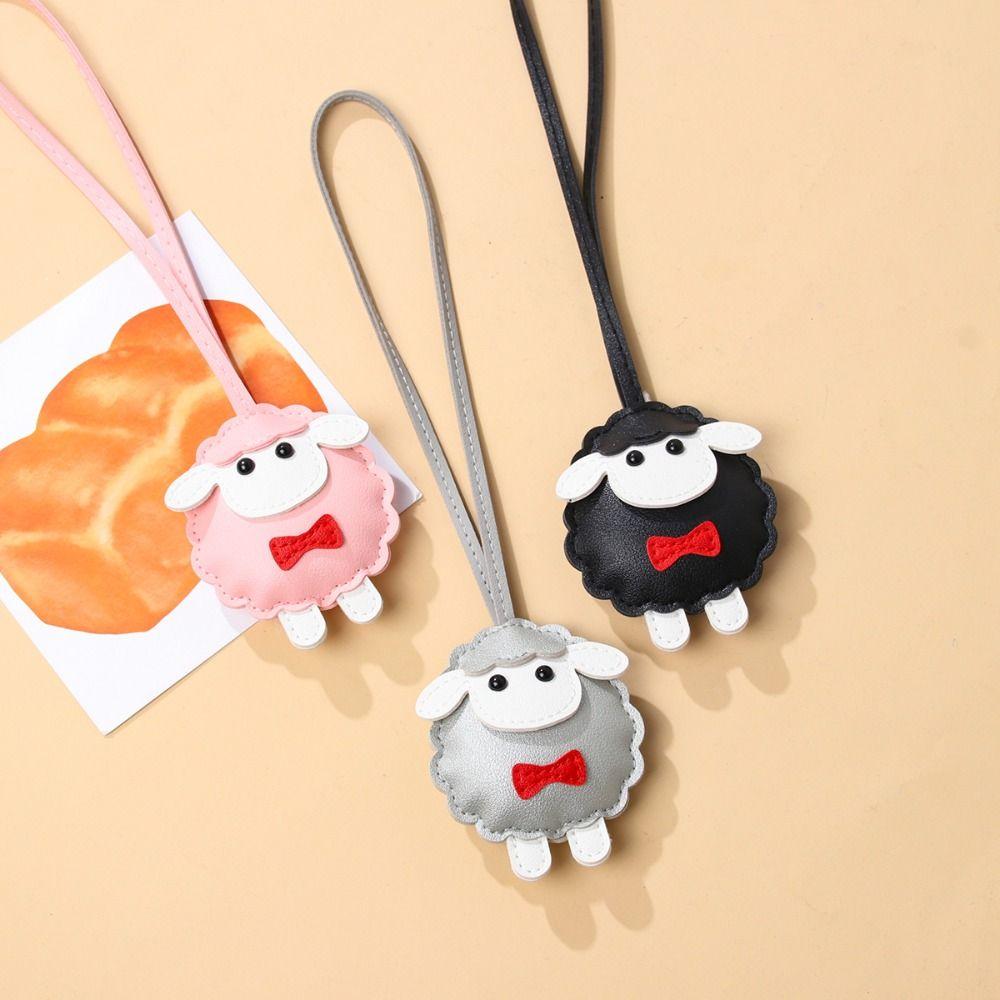 Soft PU Leather Sheep Keychain Cartoon Sheep Bag Charm Trendy Lamb Pendant Keyring Bag Accessories