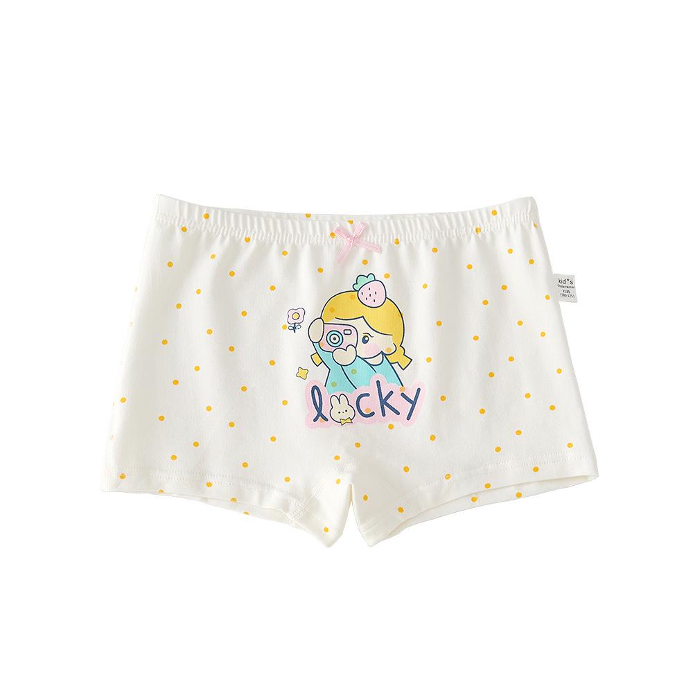 Paissen Bear Pure Cotton Girls' Antibacterial Boxer Briefs - 4-Pack Cartoon Shorts