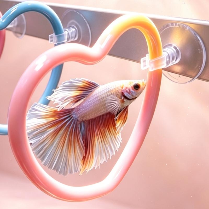 Suction Cup Mounted Hoop Set for Betta Fish, 6 Piece Swim Through Accessory for Small Water Habitat Display and Daily Activity Detail