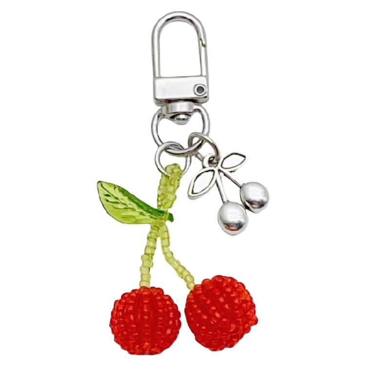 Handmade Crystal Cherry Bag Charm Charming Cherry Keychain Accessory Fashion Keyrings Elegant Bag Embellishment