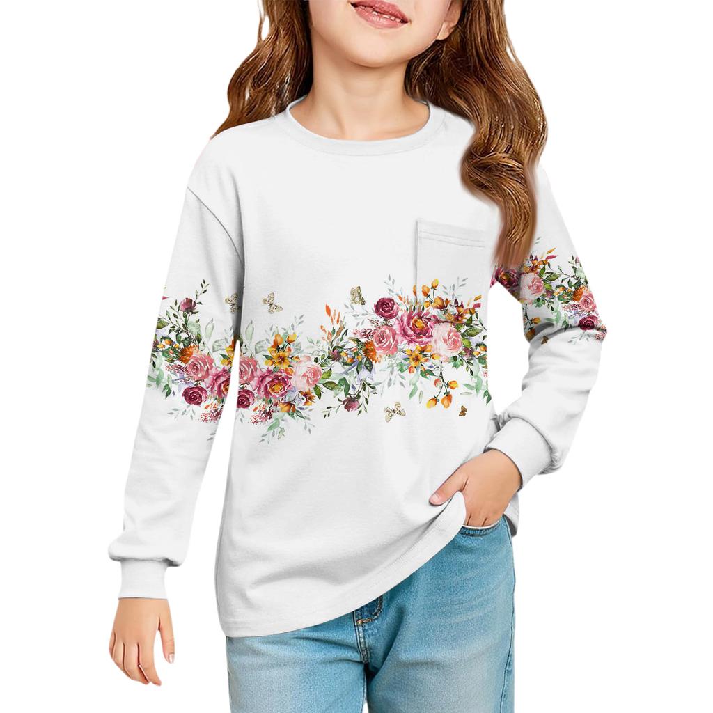 Girls' Long Sleeve Blouse - Round Neck Soft Waist Tunic