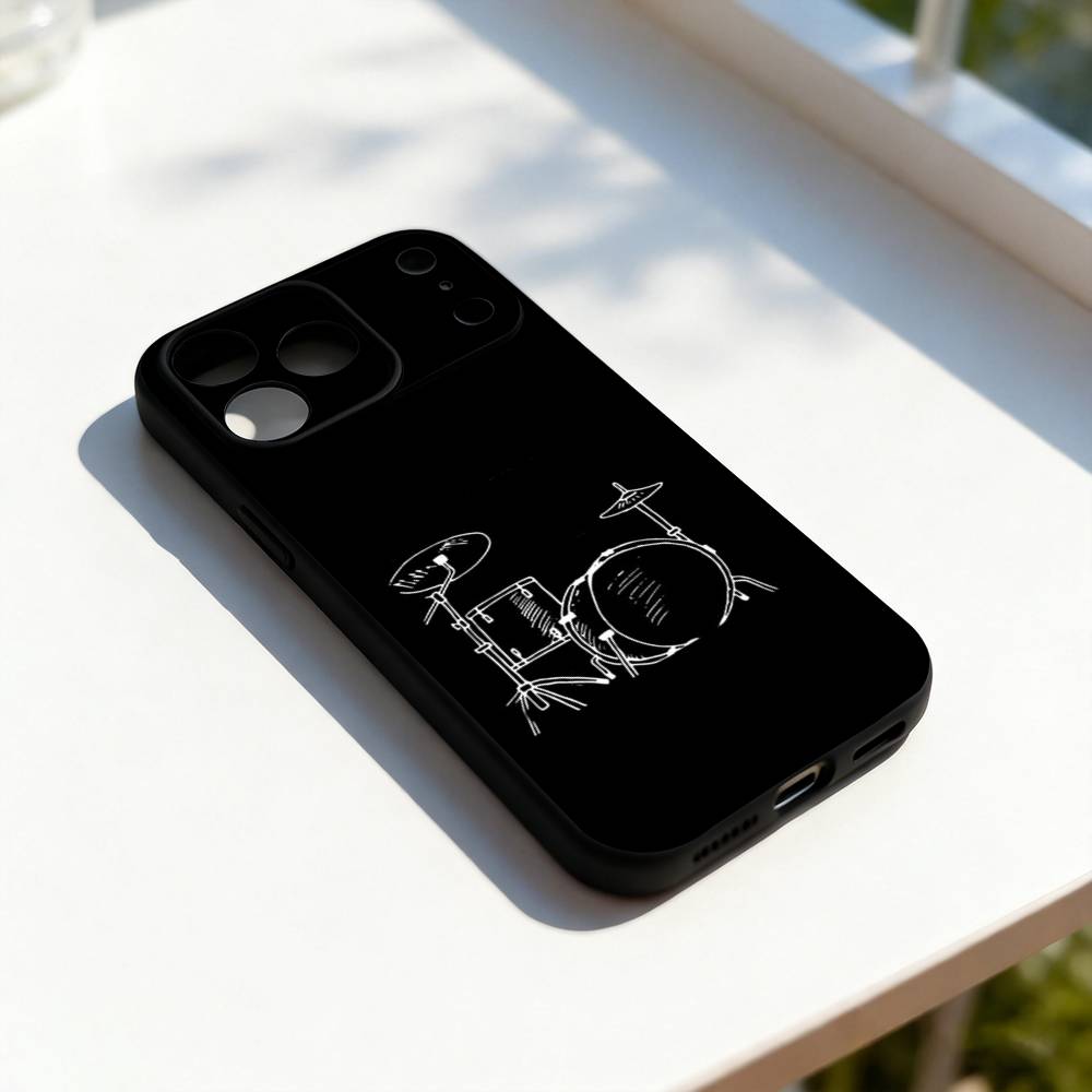 

Drummer Drum Set Cute For iPhone 17,16,15,14,13,12,11,Pro,Max,Plus,E,SE4,Air,Mini Black Soft Cover Phone Case iPhone16plus