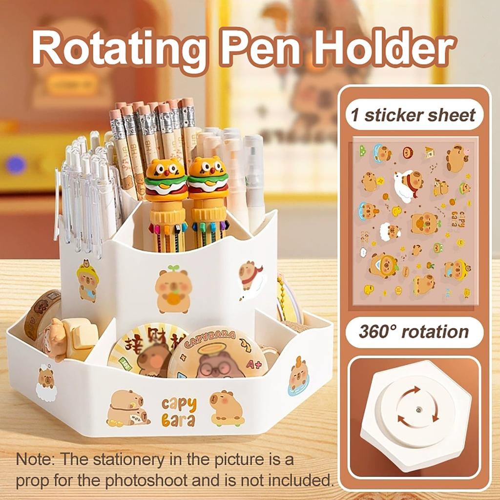 Rotating Pen Holder Multi-Compartment Storage Caddy Large-Capacity Desktop Stationery & Cosmetic Storage Box for Dorms Office