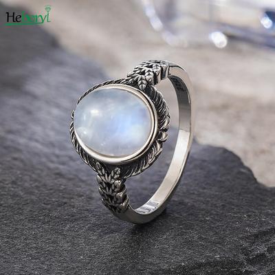 Vintage S Sterling Silber Naturmondstein Ring Oval 8*10MM Einfacher Schwarzer Verdrehter Ring Partygeschenke Feiner Schmuck Für Frauen Männer