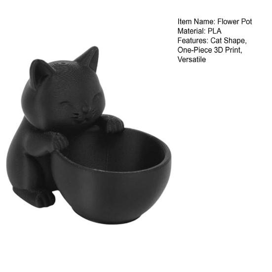 Plant Container Home Decor 3D Printed Cat Ornament, Shape Pot, Office Desk Bay Window Pot Holder, Matte Frosted Surface for Planter Gift