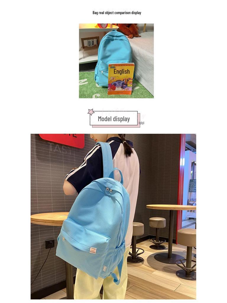 Japanese-Style Cute Solid Color Backpack for Girls and Women, Korean Version, Large Capacity for Middle and High School Students