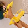 Fashion Fashion Yellow High Heels Sandals for Women Buckle Decor Pointed Toe Slippers 2025 Summer Light Slingback Thin Heeled Sandals