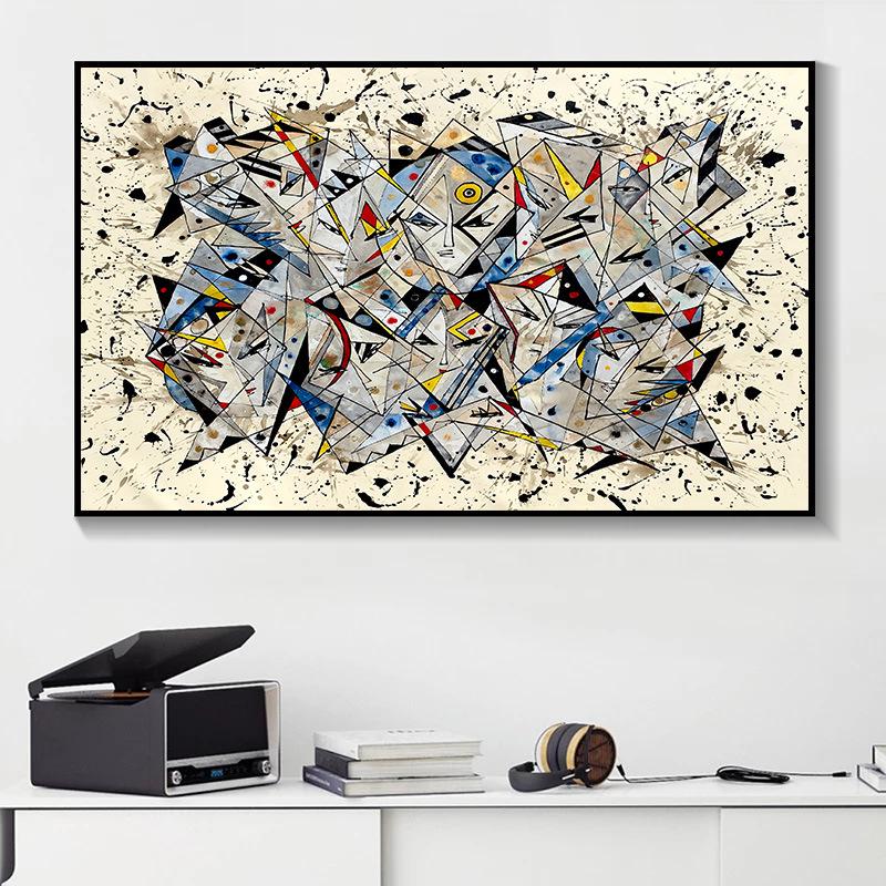 Modern Geometric Graffiti Canvas Art for Bedroom & Living Room