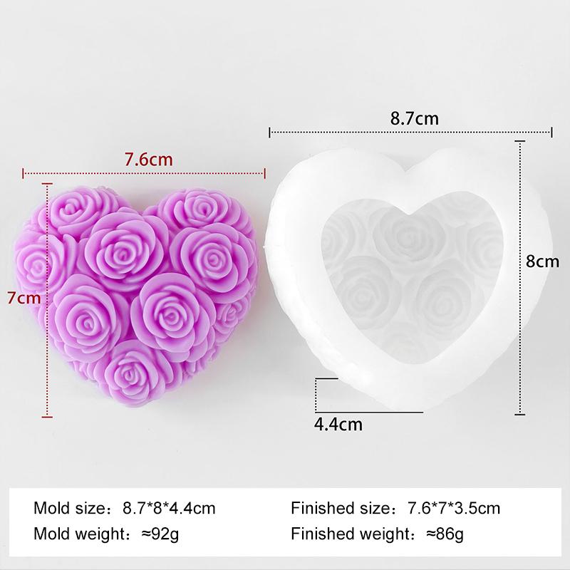 DIY Love Rose Candle Mold Aromatherapy Plaster Resin Silicone Mold Rose Heart Silicone Mold DIY Craft Valentine's Day