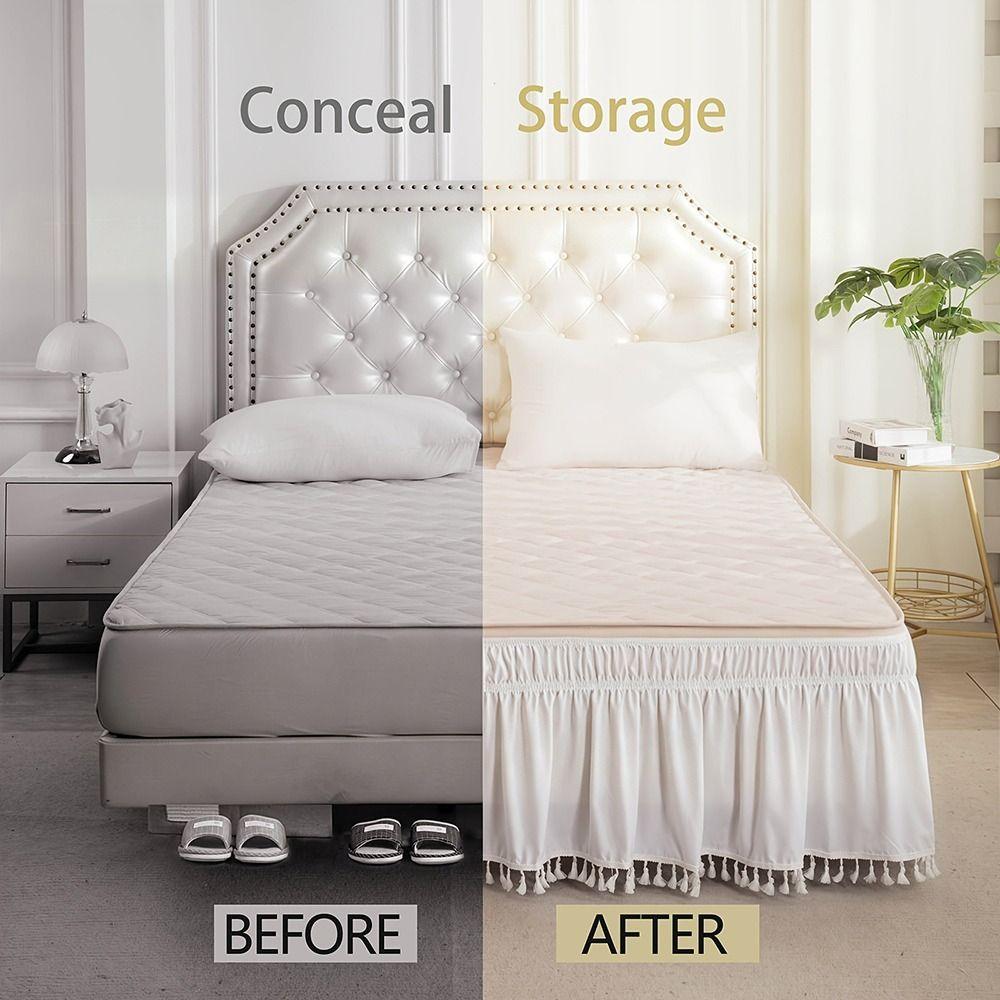 Wrinkle Resistant Tassel Bed Skirt Solid Color Bed Ruffles Wrap  Bedding Accessory