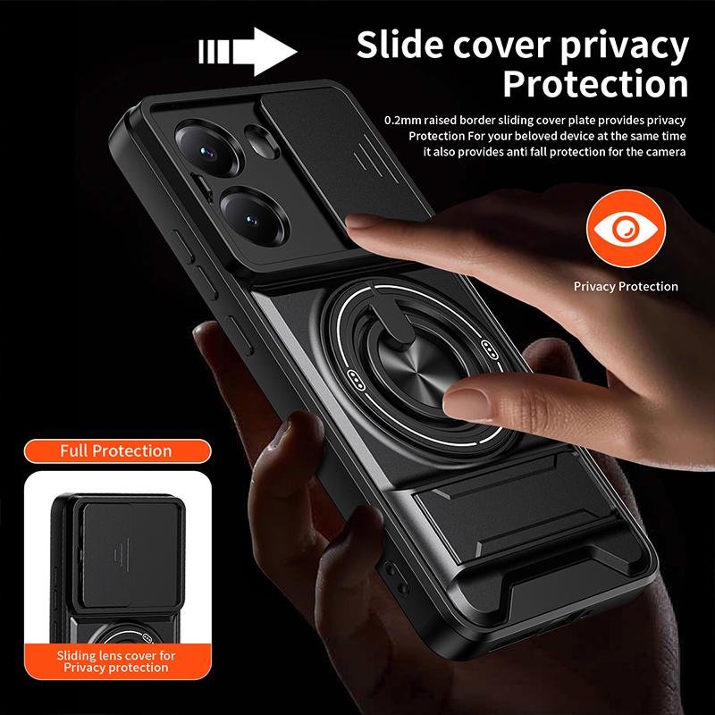 Phone Case Compatible for Xiaomi Poco X7 Pro 5G Case with Built-in Ring Stand Sliding Camera Lens Cover