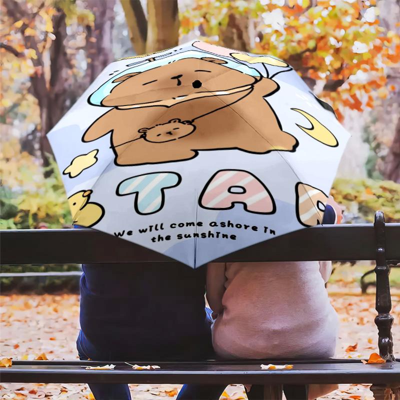 Space Bear Dreams Folding umbrella 8 paraphenoid bones Portable Sun umbrella Umbrella Three folds
