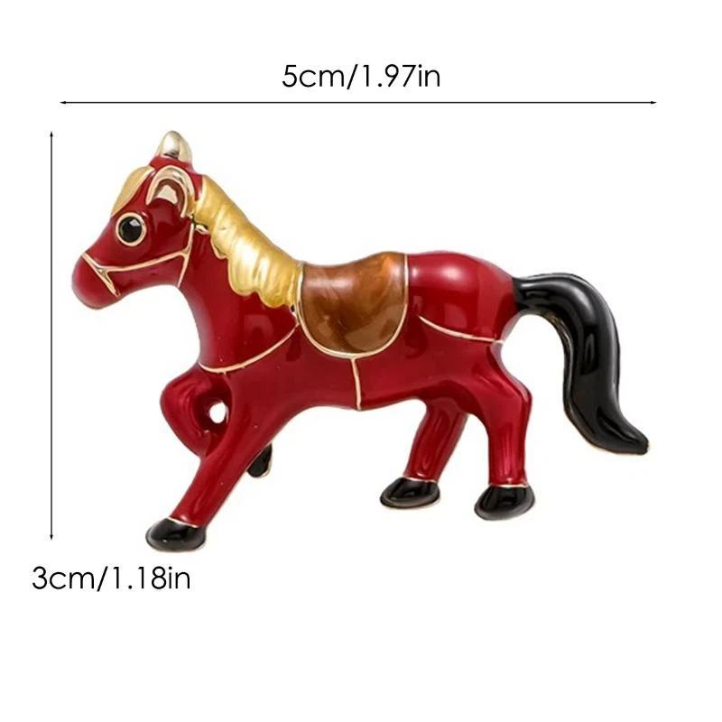 Trendy Enamel Cartoon Red Horse Brooches For Women Men Zodiac Animal Lapel Pins Friends Party Gifts Banquet Jewelry Accessories