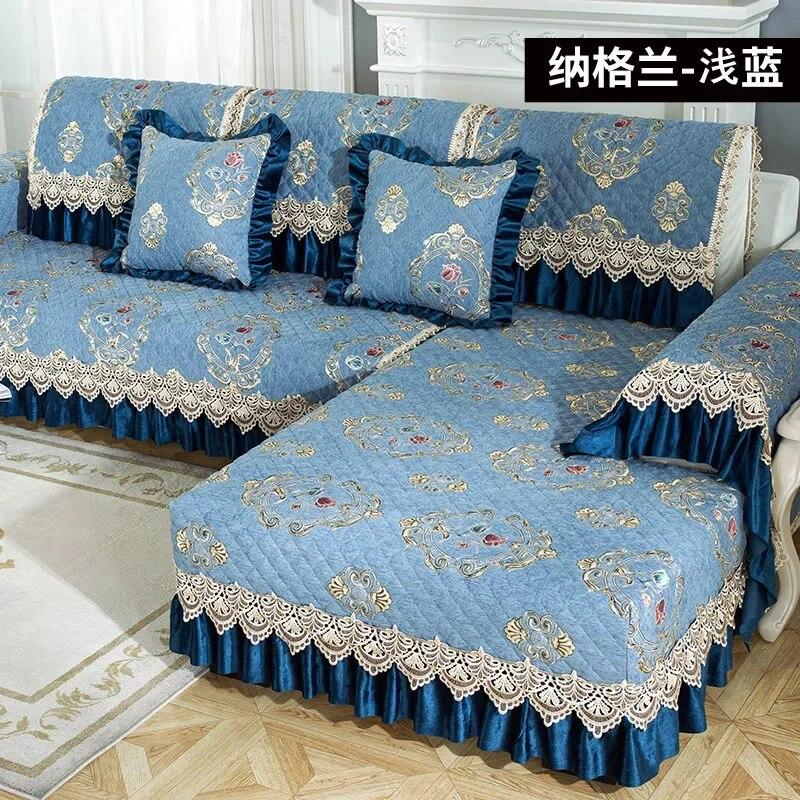 European Style Large Skirt Sofa Cover Four Seasons Universal Anti Slip Sofa Cushion High Grade Lace Fabric Sofa Towel Cushion