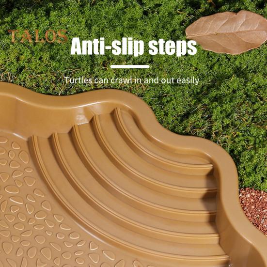 Reptile Bathing Pool Large Tortoise Feeding Dish Water Bowl with Ramp Aquarium Ornament for Lizard Gecko Snake Turtle Bearded Dragon