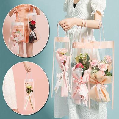 10pcs with Handle Transparent Packaging Bags Gift Bag Flowers Wrapping Party Supplies