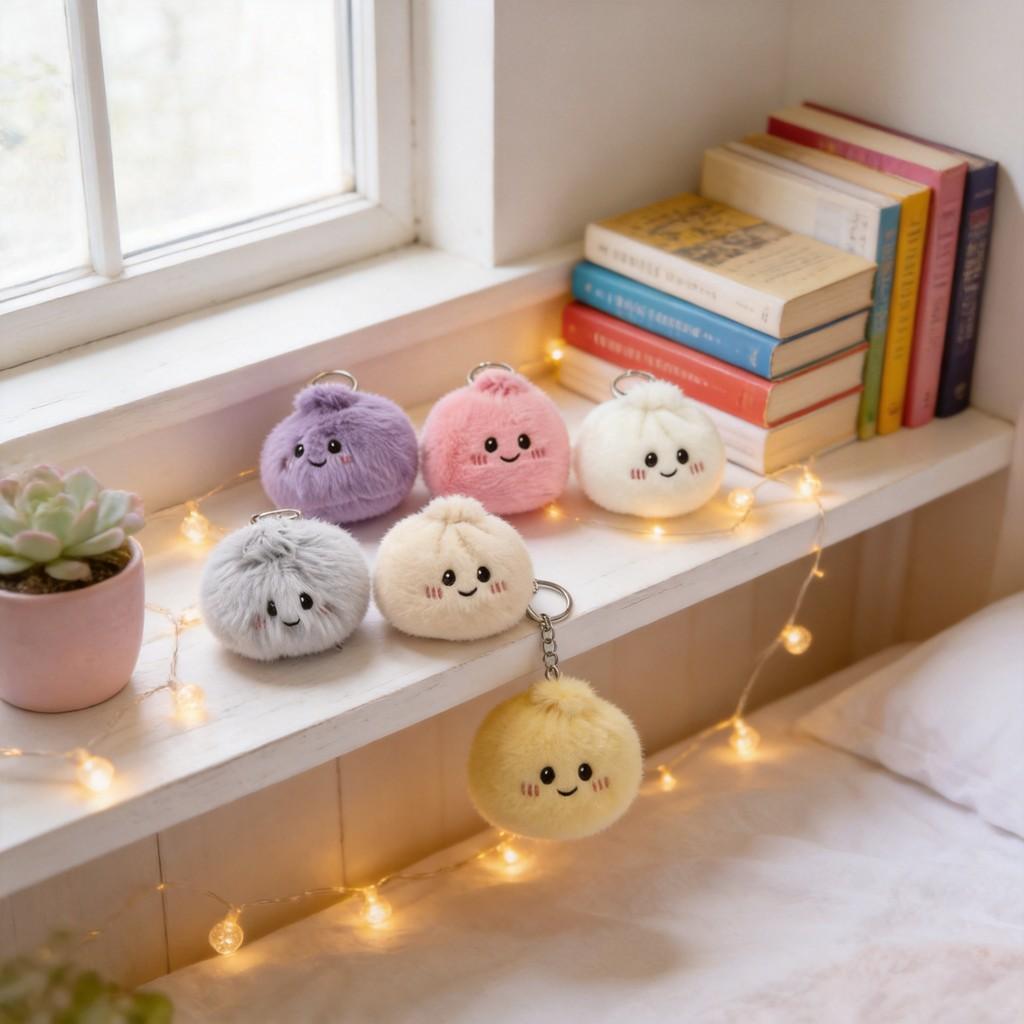 Foodshaped Plush Baozi Stress Ball With Keyring For Office And Home Use