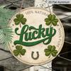 2D Flat - 1pc Round Sign, Vintage Aluminum Plaque with "Lucky Four Leaf Clover Horseshoe", "Lucky Charm Good Luck Blessing" Decorative Sign, Suitable