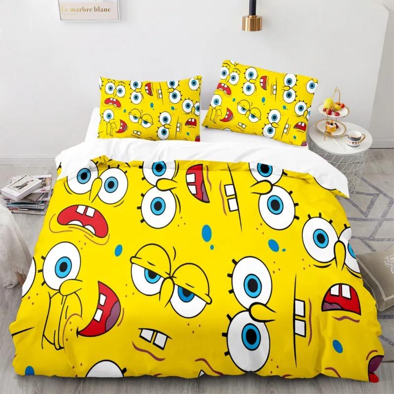 Cartoon Anime SpongeBobed Bedding Set 3D Printed Patricks Squidwards Quilt Duvet Cover Pillowcase Bed Set Full Queen King Size