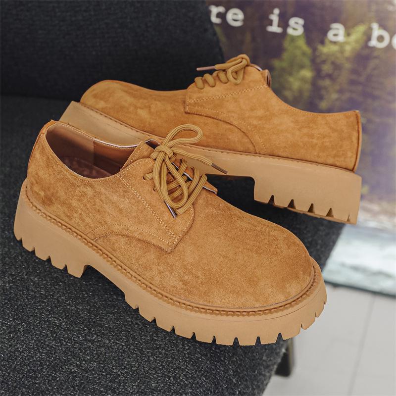 Men's Vintage Low-Top Derby Shoes, Autumn/Winter 2024 Martin Boots, Thick Sole, Versatile Style (Model: 66502-J)
