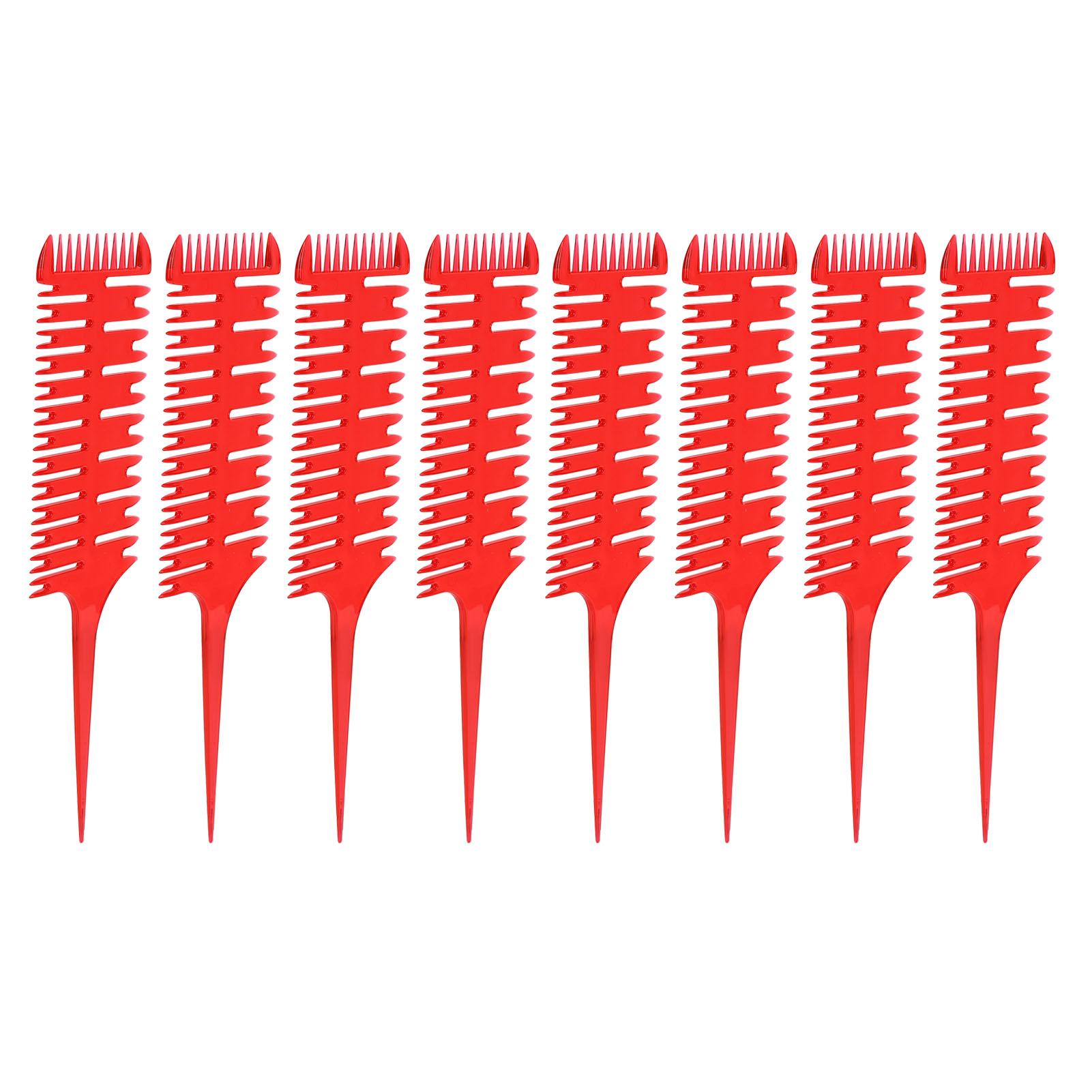 

8 шт. расческа для хвоста, 3-сторонняя структура, форма рыбьей кости, ABS, прозрачная, красная, с закругленными зубцами, салонная расческа для