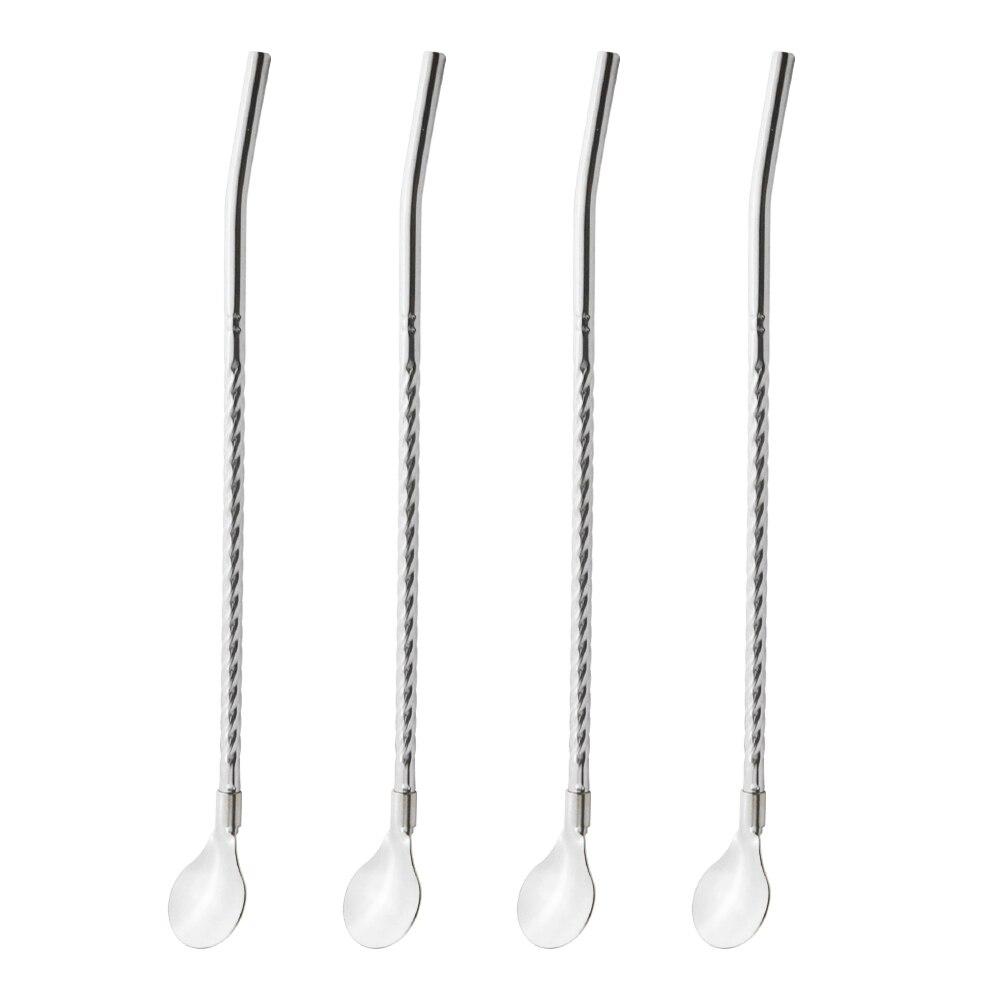 

4 шт./компл., 18/10 соломинки из нержавеющей стали, многоразовая длинная соломенная ложка, разноцветная ложка для чая, барная ложка для коктейля, кофе, помешивания серебряный