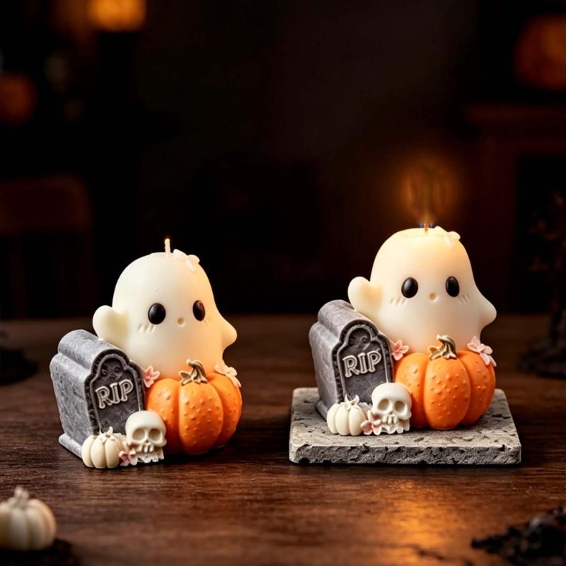 Flexible Silicone Candle Mould Set for Halloweens Pumpkin Specters Decorations and Crafting Projects
