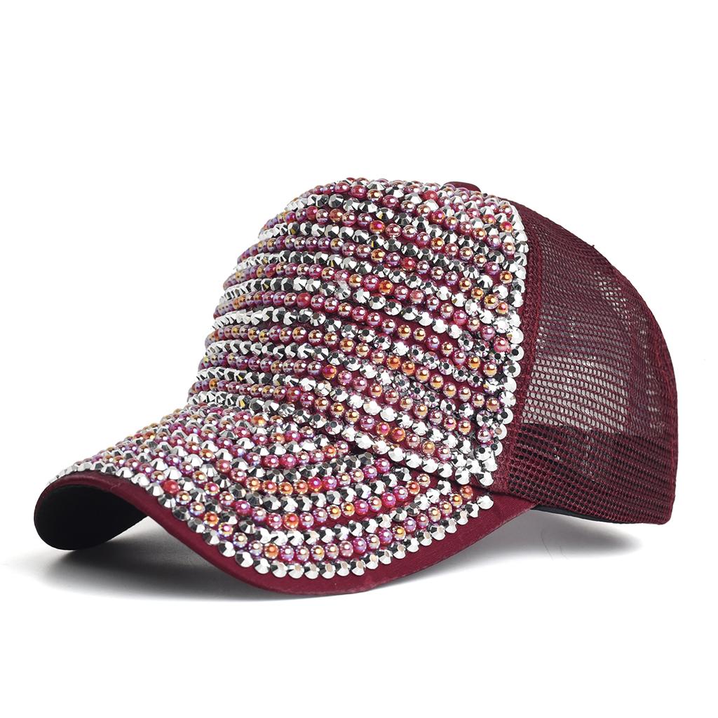 Baseball Cap Women Full Rhinestone Beads Mesh Cap Street Fashion Snapback Hats Casual Party Hip Hop Kpop Dance Cap Men Summer