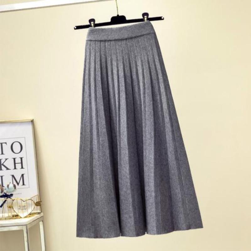 Women Winter Skirt Solid Color Pleated Soft High Waist A-line Warm Big Hem Elastic Waist Lady Autumn Skirt Women Garment
