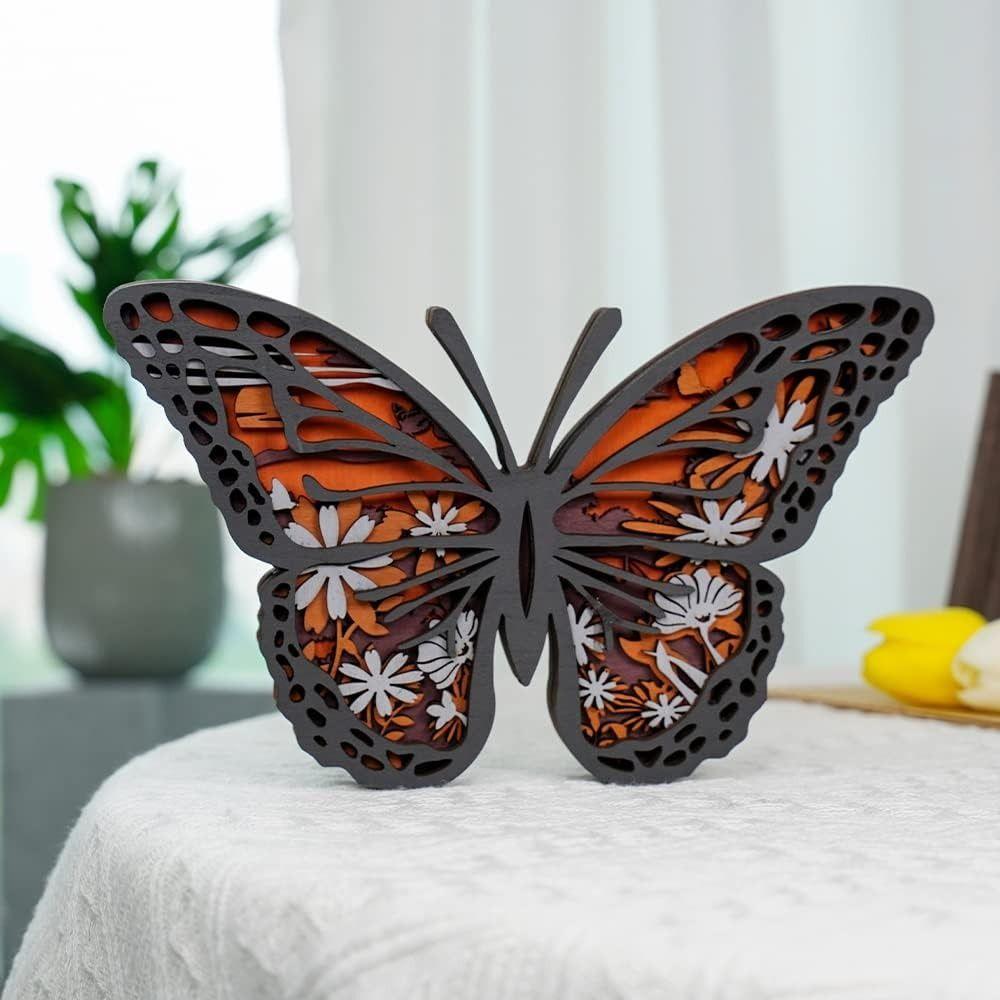 

8,6*5,6 дюймов деревянные животные резьба самшит 3D бабочка деревянное украшение дома