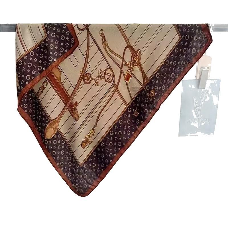 New high-end scarf green imitation silk scarf light luxury high-end cashew flower Korean pattern spring and autumn models