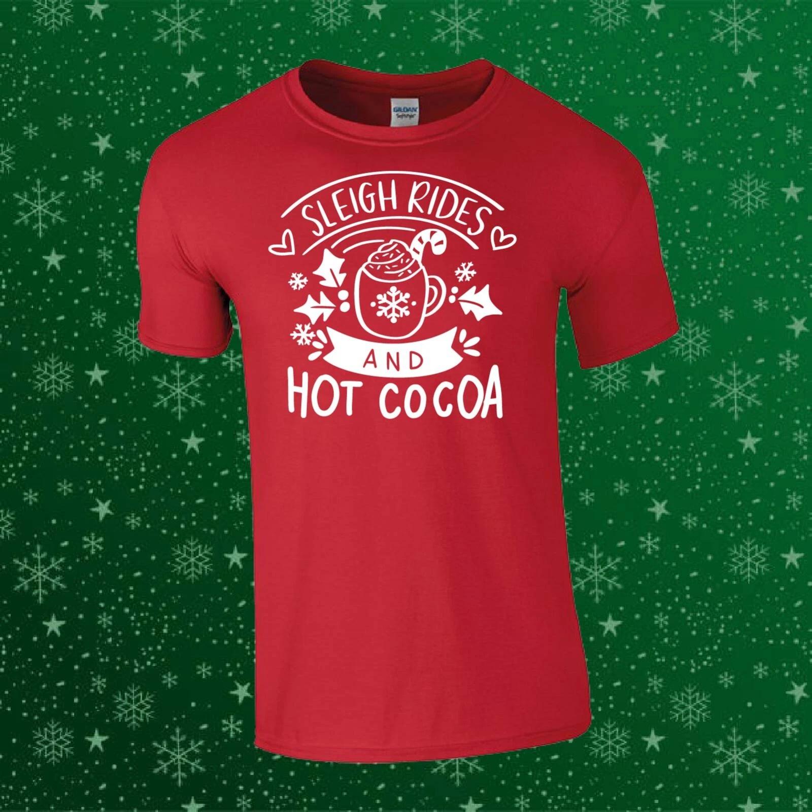 Sleigh Rides & Hot Cocoa Cute Christmas Xmas Gift Unisex Kids/Adults Top T-shirt XL