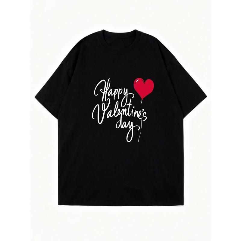 Oversized T-shirt Svart Happy Valentines Day Hjärttryck För Alla hjärtans dag
