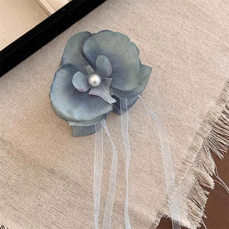 Korean Style Temperament Ribbon Butterfly Orchid Flower Hair Clip Side Bangs Women s Forehead Pearl Headpiece New