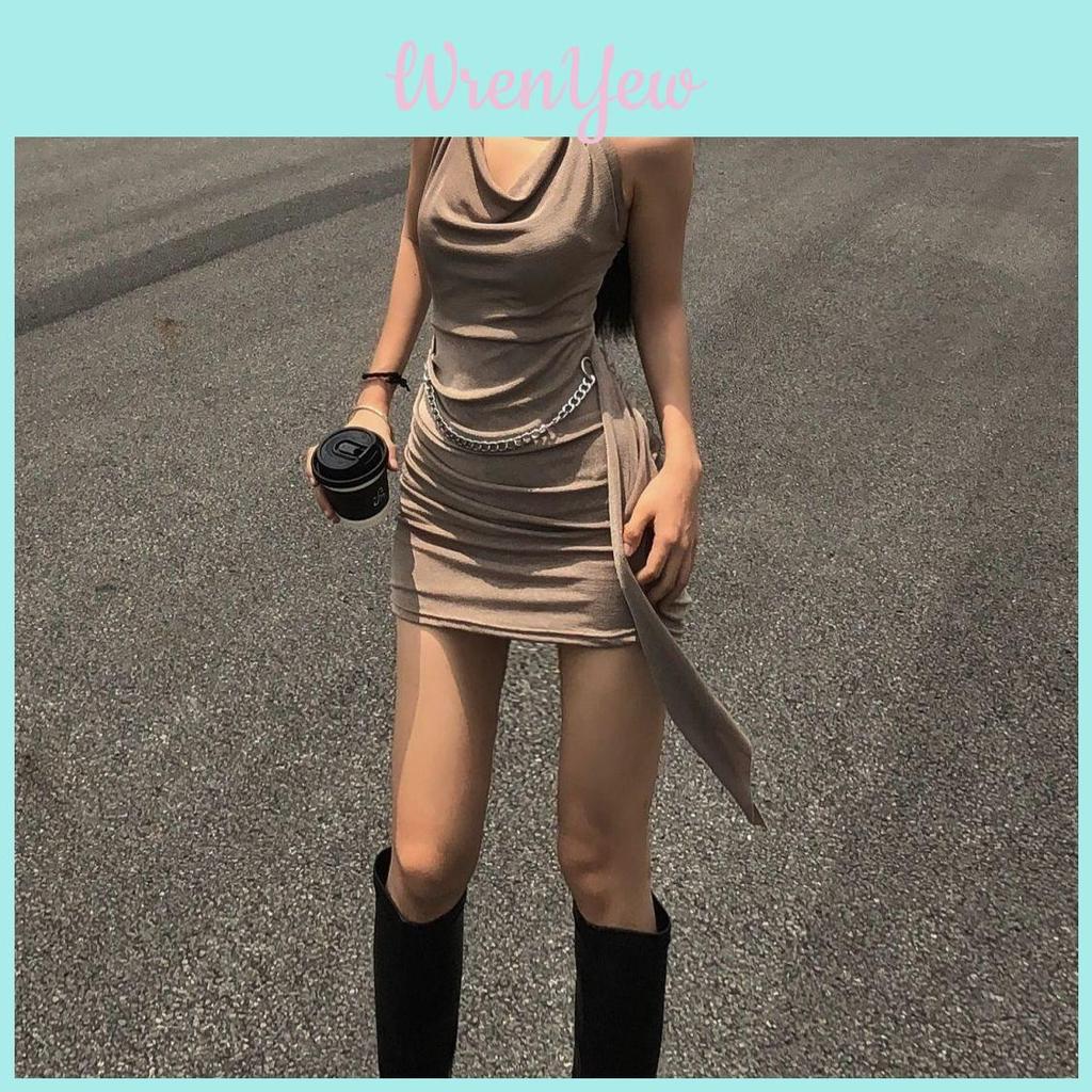 Summer Knit Fabric Slip Dress With Wrinkle Details For Petite Women