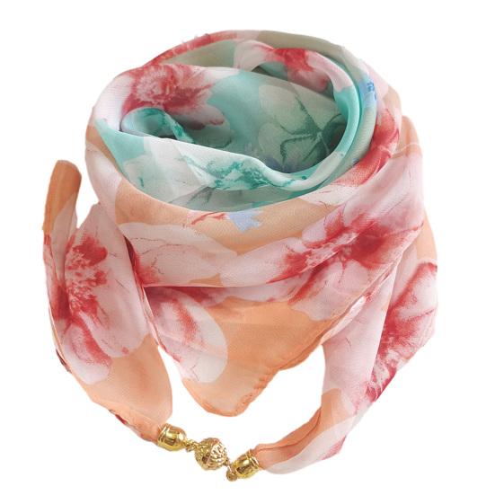 Bufanda de Mujer Patrón de Planta y Flor Hebilla Metálica Magnética Textura Suave Bufanda Protección Solar y del Viento Pañuelo para la Cabeza Accesorios de Playa y Viaje