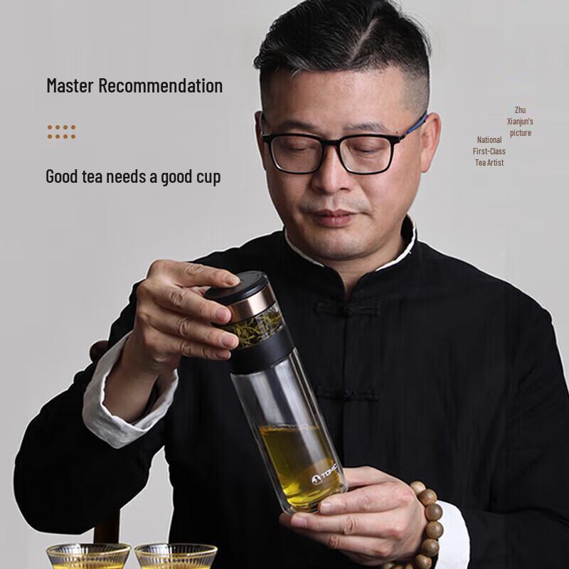 Temeike Portable Double-Layer Glass Tea Cup