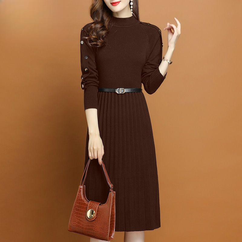 Autumn and Winter Innerwear Dresses Women's Long-sleeved Mid-length Knitted Dress Base Casual Sweater Dress Pullover