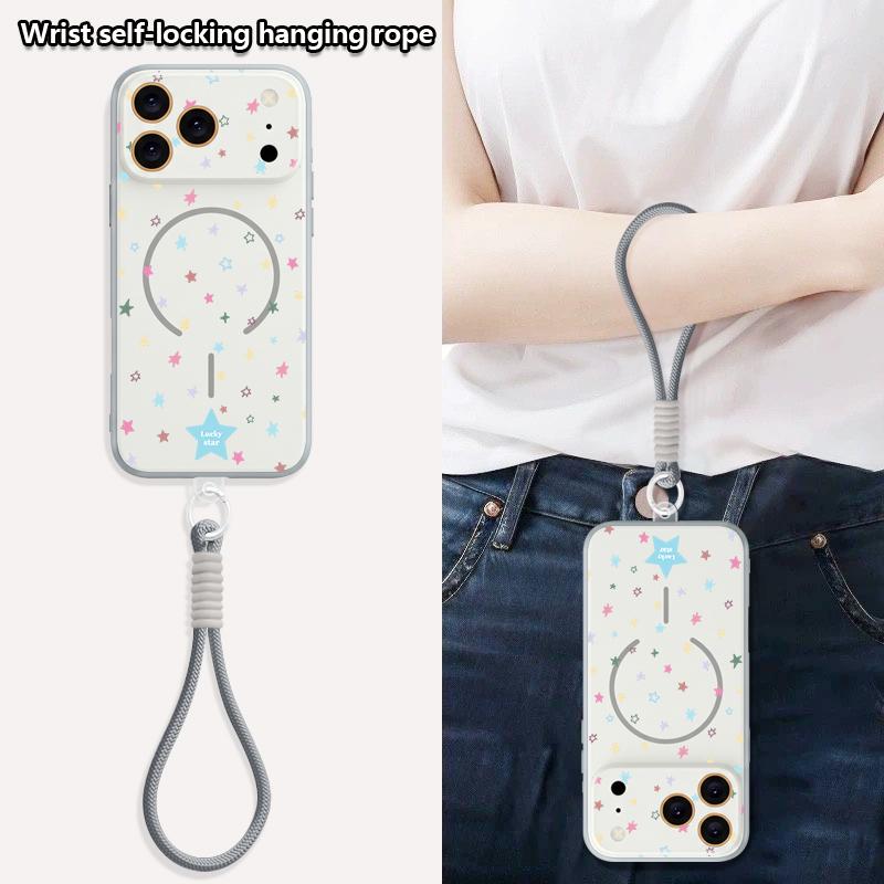 Colorful Stars Print Lanyard Case For iPhone 17 18 Pro Max Skin Feel Magnetic For Magsafe Hard Cover For iPhone 16 15 14 13 Pro Max
