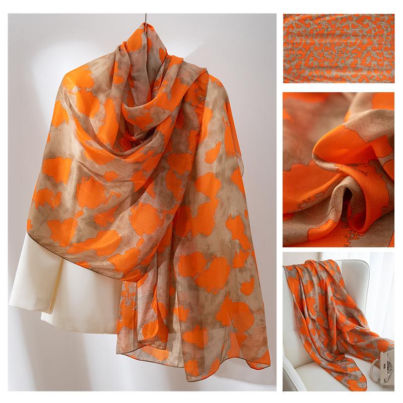 Long Strips of Silk Scarf  High-end Sense Mulberry Silk Scarf  Women's Fresh Small Floral Thin Style  Atmosphere  Big Shawl