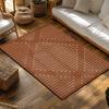 Orange Geometric Bohemian Rug, White Line Pattern Non-Slip Carpet, Modern Living Room Mat for Cozy Home Decor