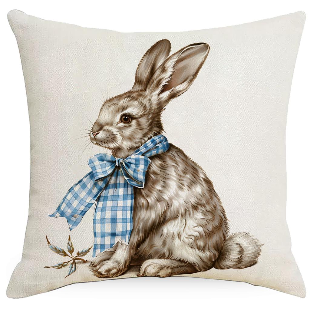 New Blue Plaid Easter Pillowcase Cushion Cover Cute Rabbit Truck Animal Pillowcase