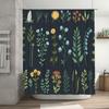 Waterproof Fabric Shower Curtain With Floral Design For Bathroom Decoration Dark Green Background, Multicolor Flowers Size Custo