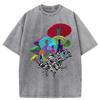 Neon Style Frog With Mushrooms Print Women Washed T-Shirt Loose O-Neck T Shirts Cotton Clothes Vintage Short Sleeves