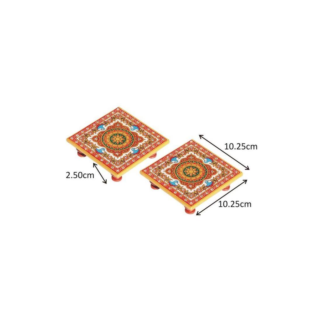 Intrikat Floral Painted Marble Chowki (10,2 cm x 10,2 cm x 2,55 cm, sett med 2, flerfarget)