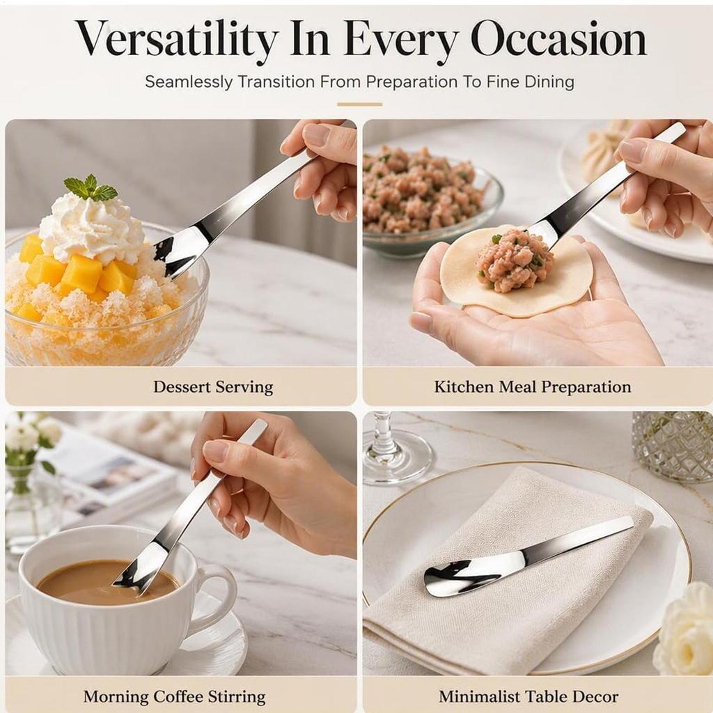 Heavy Duty Dessert Spoon 2pcs Stainless Steel Long Handle Scoop Square Sugar Spoon for Ice Cream Coffee Tea, Kitchen Baking