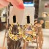 Geometric Diamond Inlaid Metal Pleated Earrings - European & American Exaggerated Design Fashion Jewelry