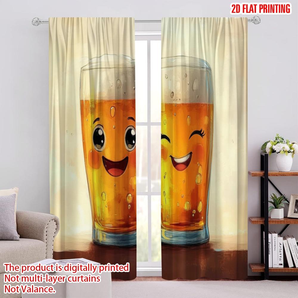 

2pcs,2D plane printing Print Curtains Happy Beers Versatile Polyester Fabric (without rod) Decorations Outdoor for Bedroom, 52.50 × 116.00 cm 2 pcs