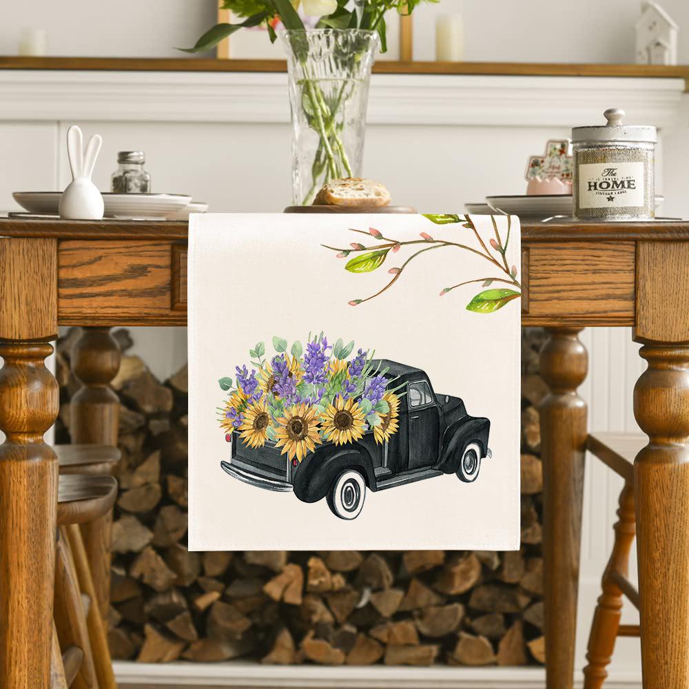 Hydrangea Butterfly Linen Table Runner - Colorful Floral Decor for Kitchen, Dining, or Party